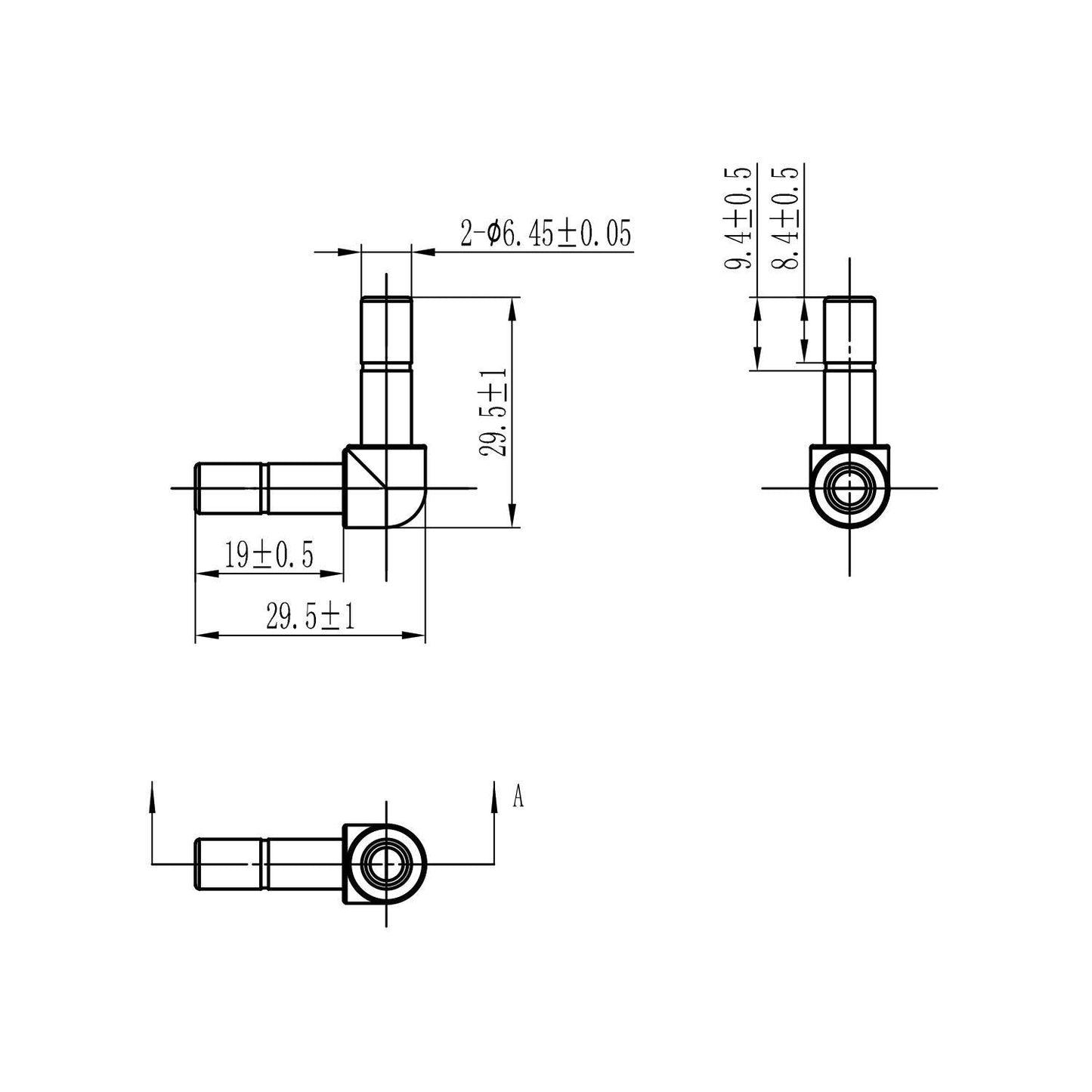 1/4" Stem Plug Short , Plastic 90 degree Elbow Connector 1800-B