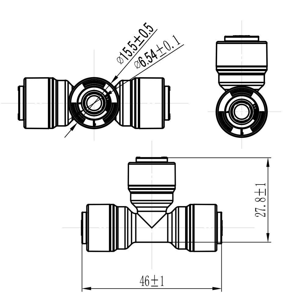 Push to Connect 1/4 inch Tubing, Plastic Tee Connector 1803-A