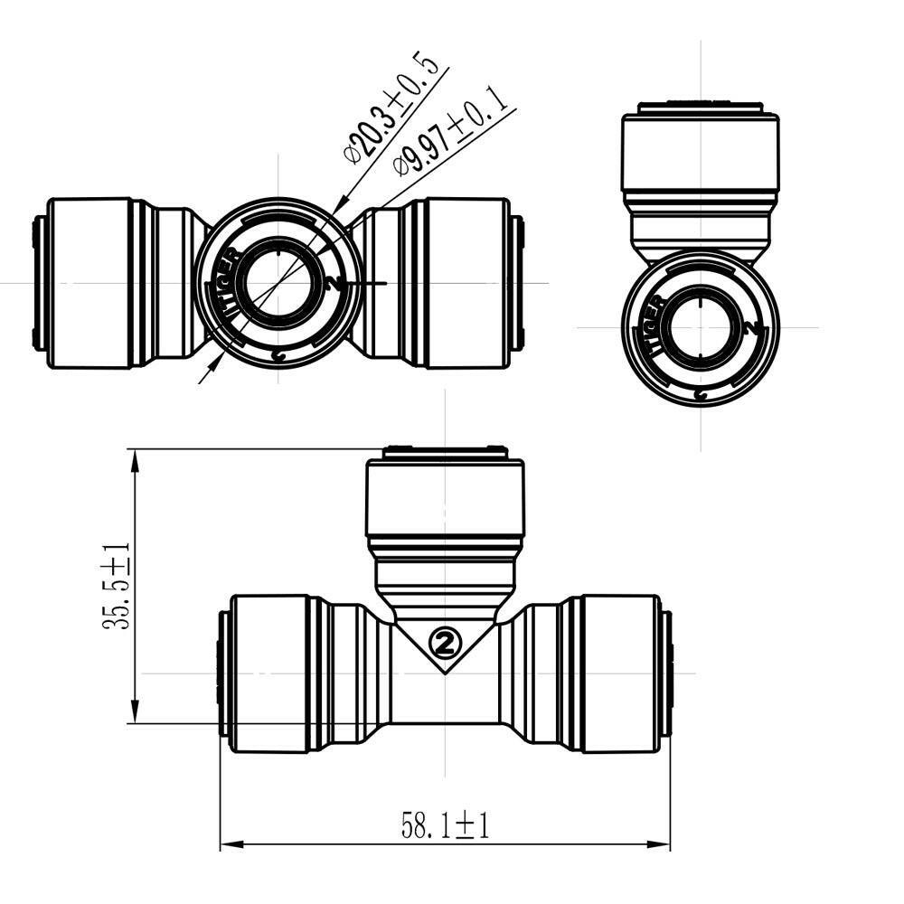 Push to Connect 3/8 inch Tubing, Plastic Tee Connector 1803-B