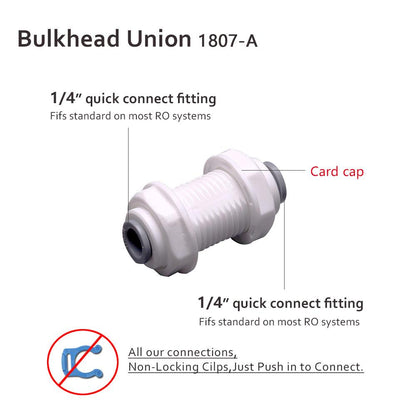 Bulkhead Union Quick Connect Fitting 1/4" Tubing OD 1807-A