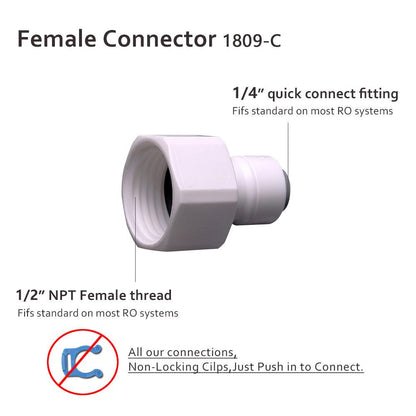 1/2 Inch NPT Female Threaded x 1/4 Inch Tubing OD Quick Connect 1809-C