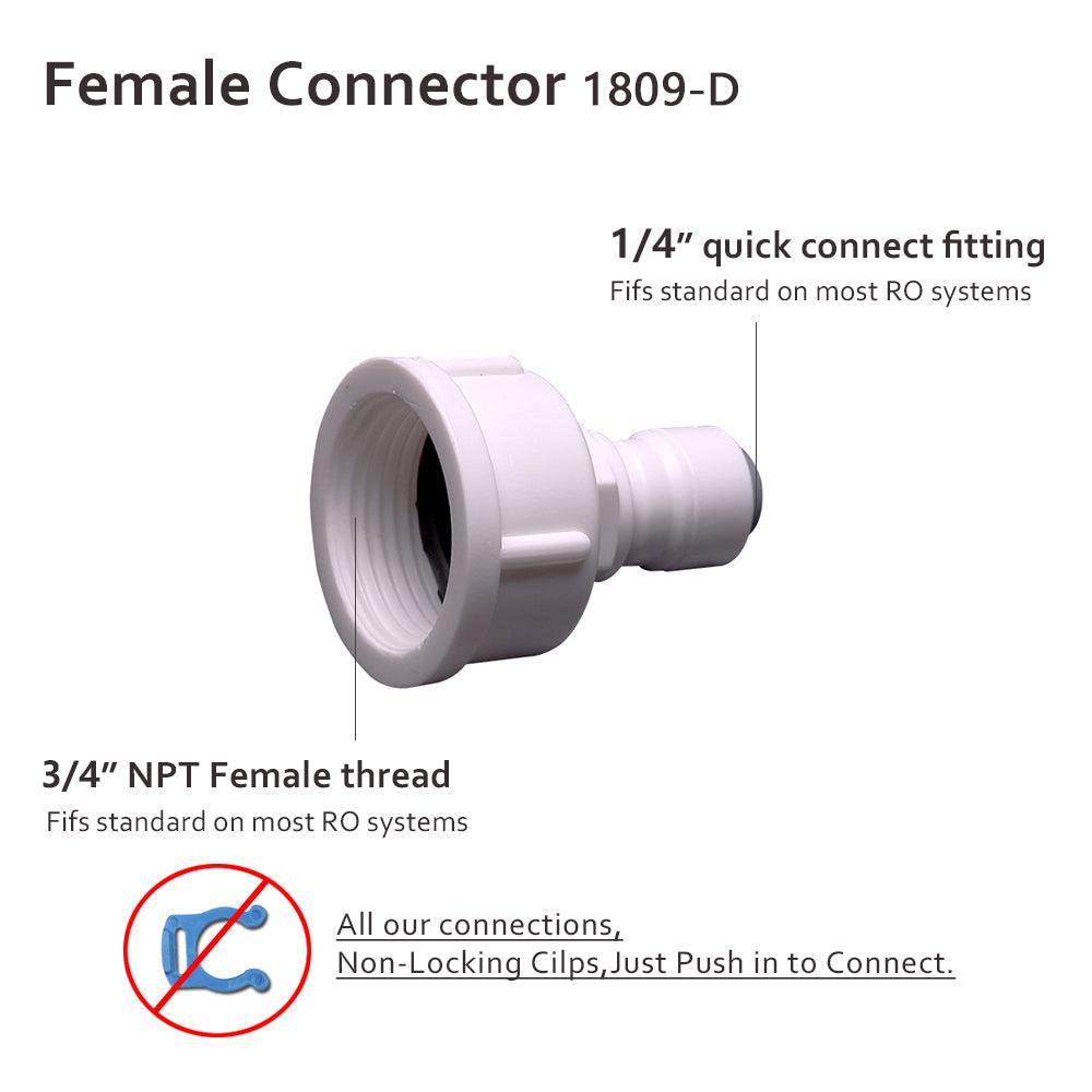 3/4 Inch NPT Female Threaded x 1/4 Inch Tubing OD Quick Connect 1809-D