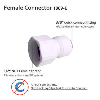 1/2 Inch NPT Female Threaded x 3/8 Inch Tubing OD Quick Connector 1809-E