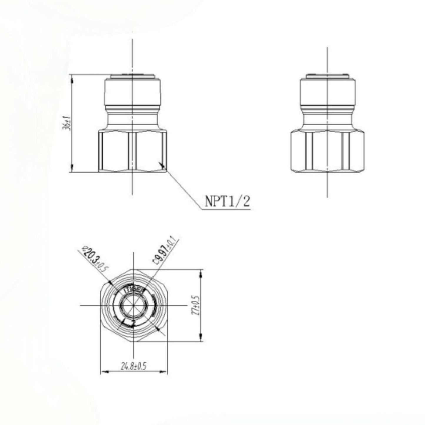 1/2 Inch NPT Female Threaded x 3/8 Inch Tubing OD Quick Connector 1809-E