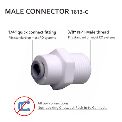 3/8 Inch NPT Male Threaded x 1/4 Inch Tubing OD Quick Connector 1813-C