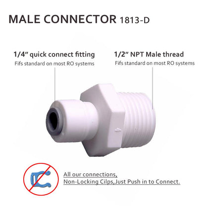 1/2 Inch NPT Male Threaded x 1/4 Inch Tubing OD Quick Connector 1813-D