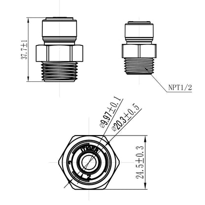 1/2 Inch NPT Male Threaded x 3/8 Inch Tubing OD Quick Connector 1813-E