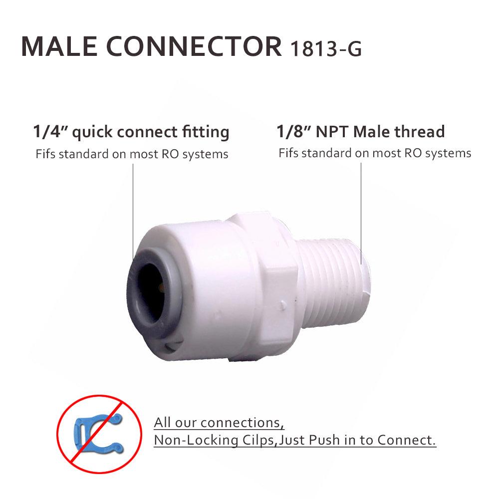 1/8 Inch NPT Male Threaded x 1/4 Inch Tubing OD Quick Connector 1813-G