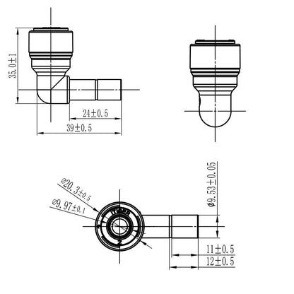 Push to Connect 3/8 inch Tubing x 3/8" Stem Plug , Plastic 90 degree elbow Connector 1814-B