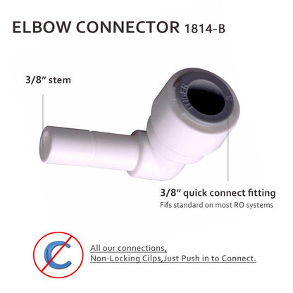 Push to Connect 3/8 inch Tubing x 3/8" Stem Plug , Plastic 90 degree elbow Connector 1814-B