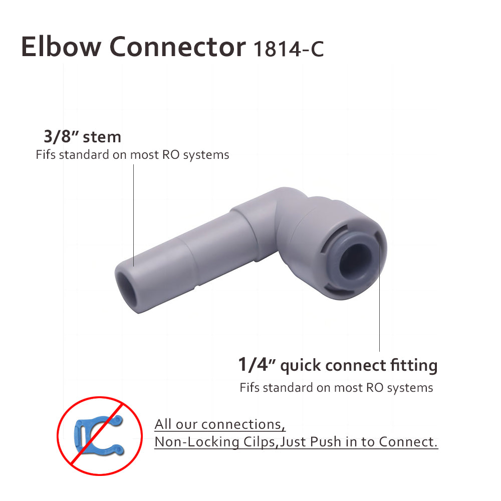 Push to Connect 1/4 inch Tubing x 3/8" Stem Plug , Plastic elbow Connector 1814-C