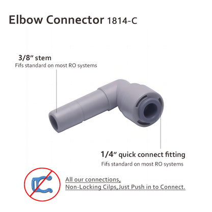 Push to Connect 1/4 inch Tubing x 3/8" Stem Plug , Plastic elbow Connector 1814-C