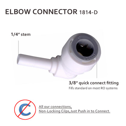 Push to Connect 3/8 inch Tubing x 1/4" Stem Plug , Plastic elbow Connector 1814-D