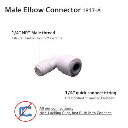 1/4 Inch NPT Male Threaded x 1/4 Inch Tubing OD Quick Elbow Connector 1817-A