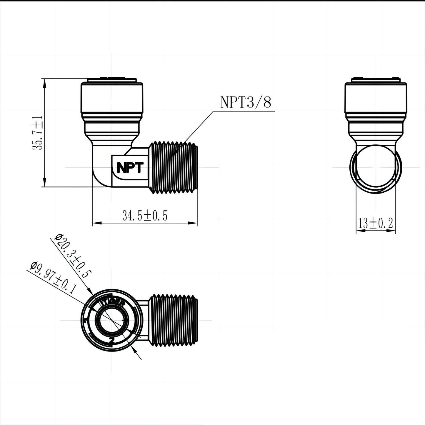 3/8 Inch NPT Male Threaded x 3/8 Inch Tubing OD Quick Elbow Connector 1817-B