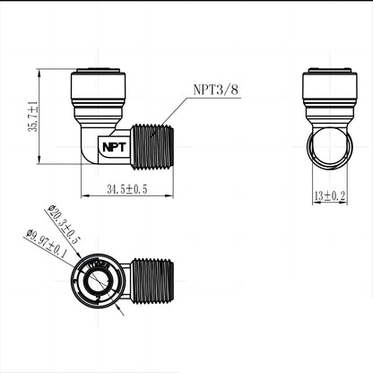 3/8 Inch NPT Male Threaded x 3/8 Inch Tubing OD Quick Elbow Connector 1817-B