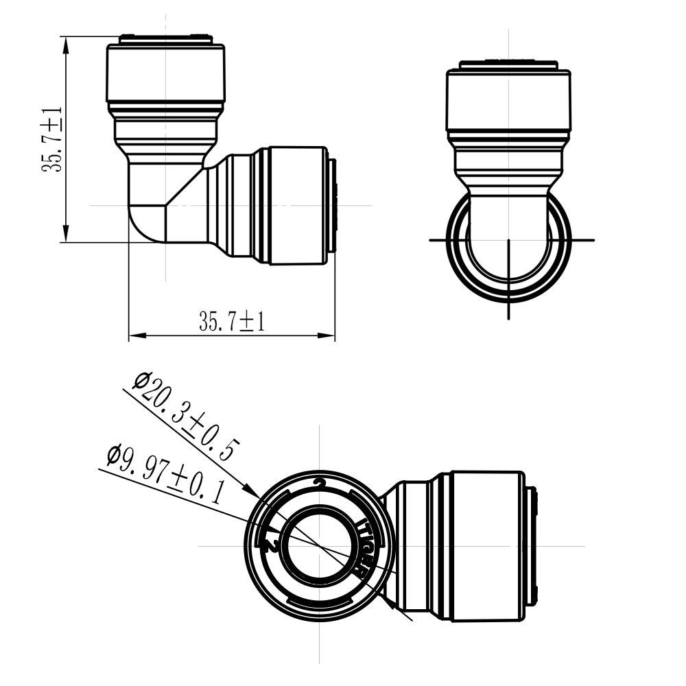 Push to Connect 3/8 inch Tubing , Plastic Inline Elbow Connector 1818-B