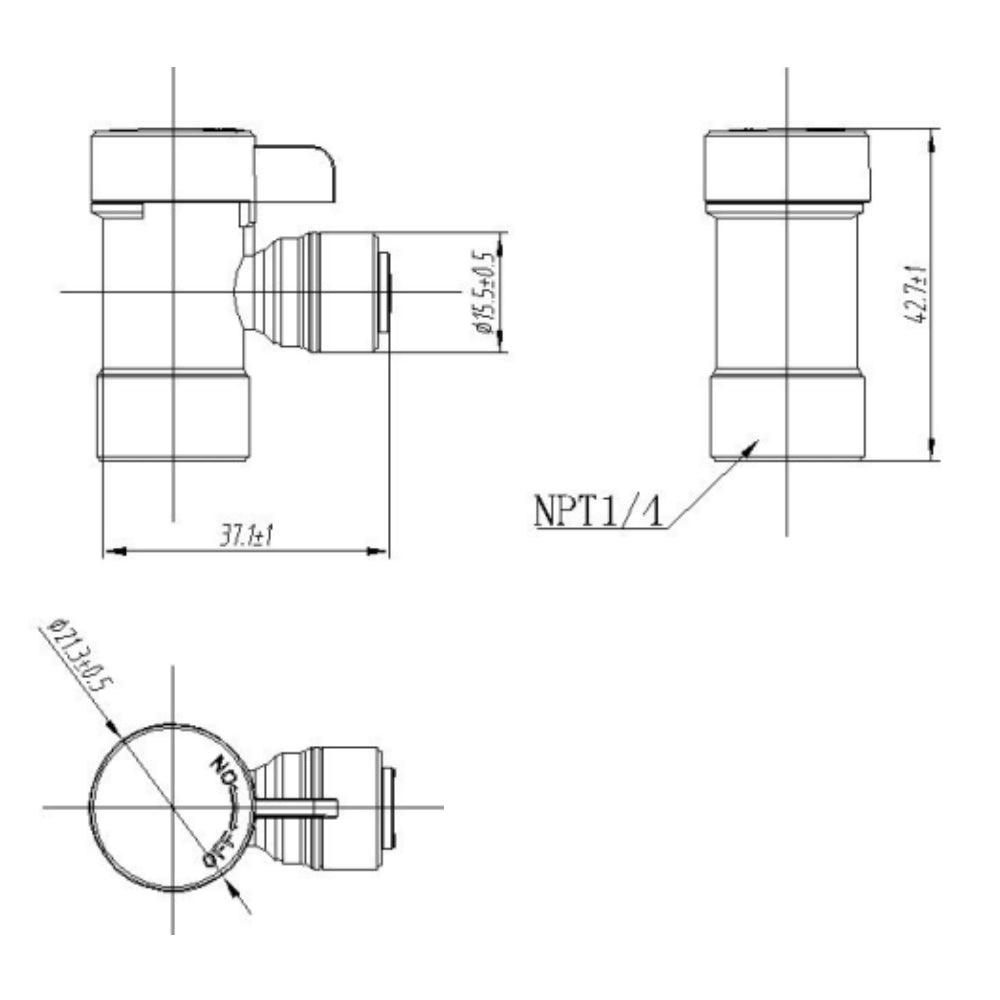 Tank Hand Ball Valve 1/4 inch Tubing x 1/4 inch NPT female threaded 1823-A