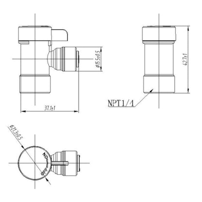 Tank Hand Ball Valve 1/4 inch Tubing x 1/4 inch NPT female threaded 1823-A