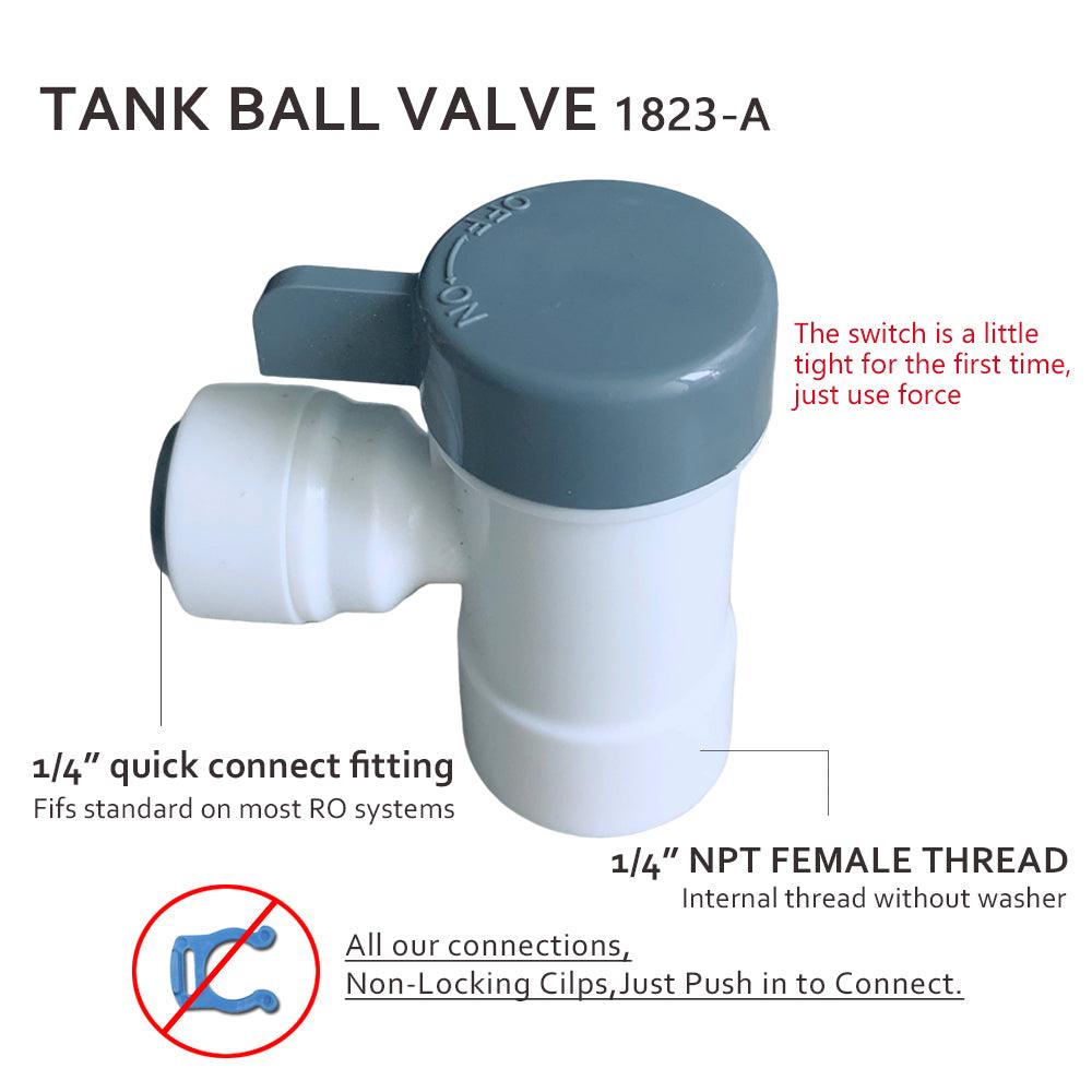 Tank Hand Ball Valve 1/4 inch Tubing x 1/4 inch NPT female threaded 1823-A