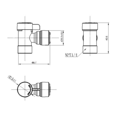 Tank Hand Ball Valve 3/8 inch Tubing x 1/4 inch NPT female threaded 1823-B