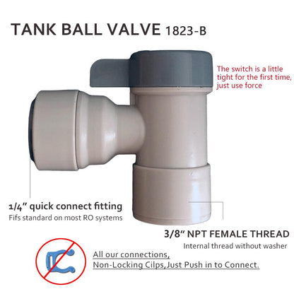 Tank Hand Ball Valve 3/8 inch Tubing x 1/4 inch NPT female threaded 1823-B