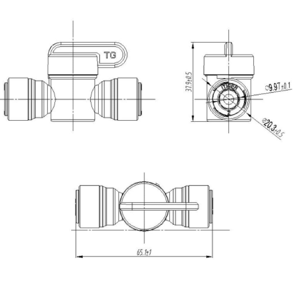 Push to Connect 3/8 Inch Shut Off Valve, Plastic Ball Valve Quick Connect 1825-B