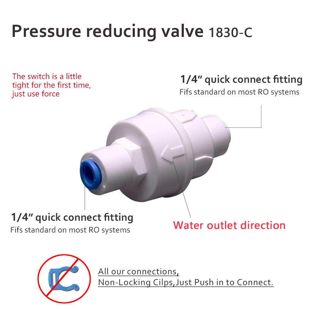 Reducing Valve for RO system, 1/4” Quick Connect Push Fit, Not adjustable 1830-C