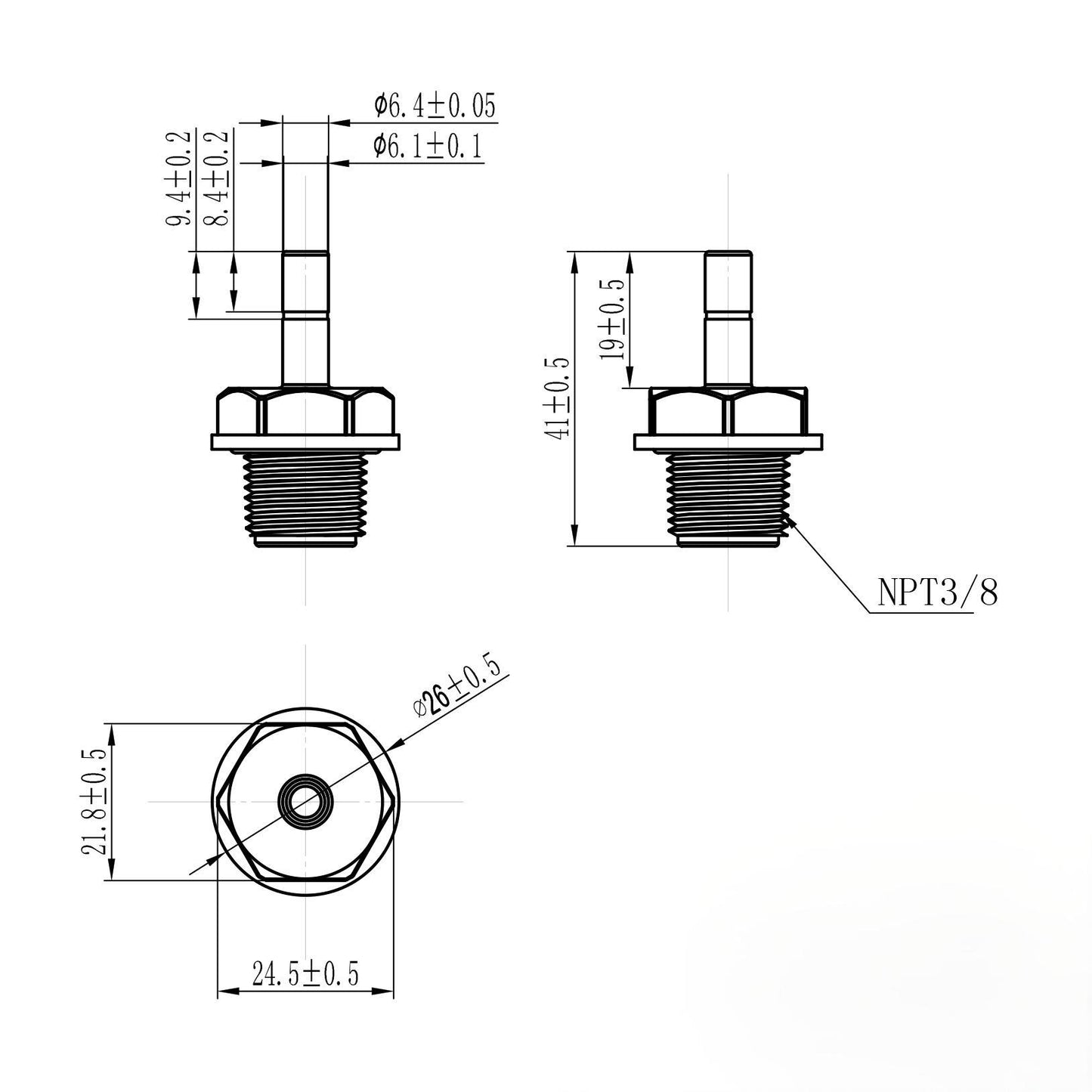 3/8" NPT Male Threaded x 1/4" Stem Plug Adapter  1837-A