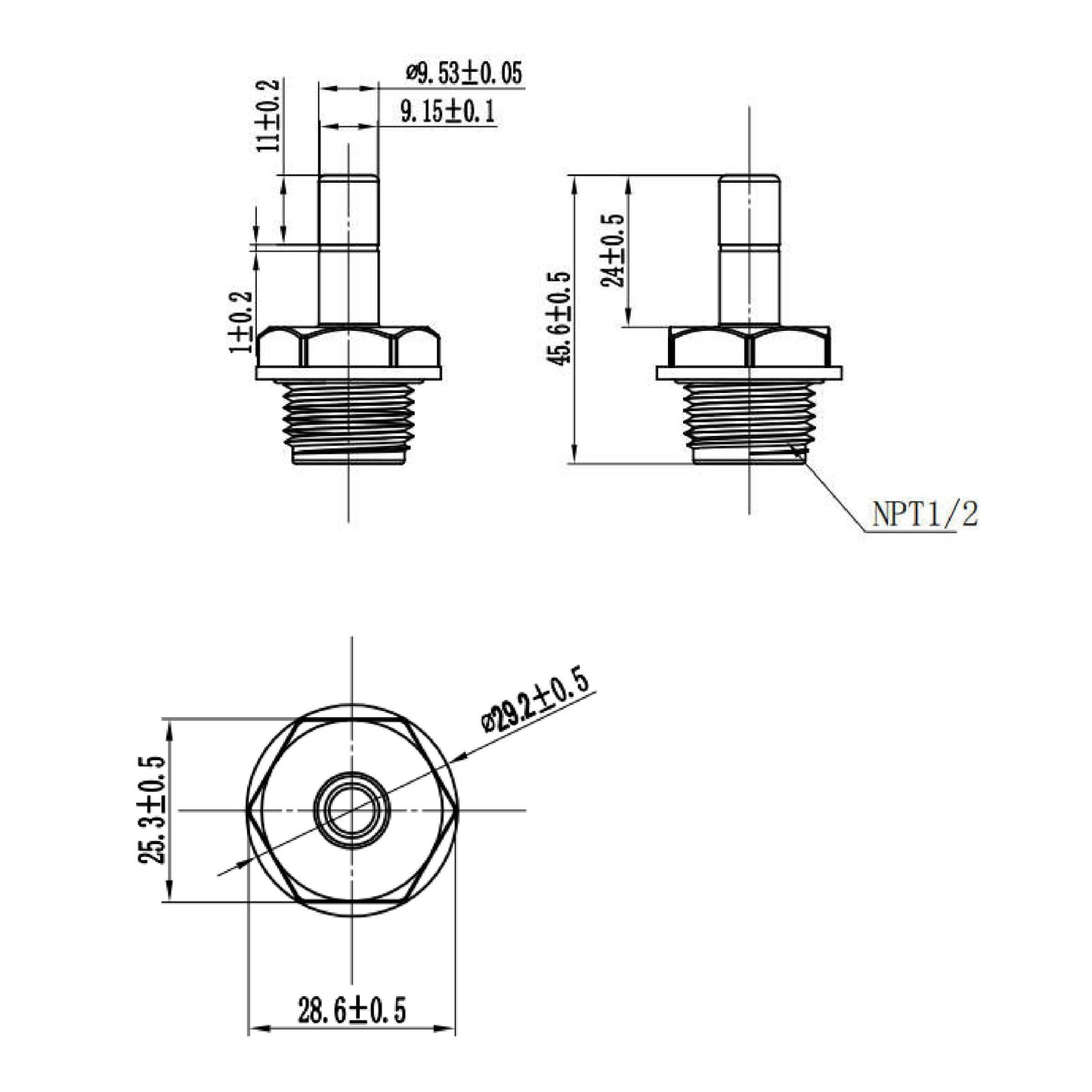 1/2" NPT Male Threaded x 3/8" Stem Plug Adapter  1837-B